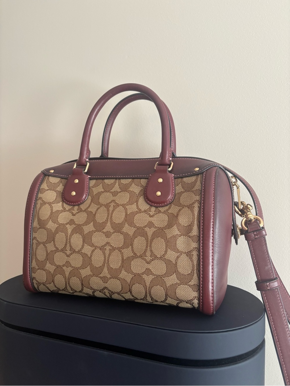 Coach Rowen Canvas Satchel with Burgundy Trim - Picture 4 of 4